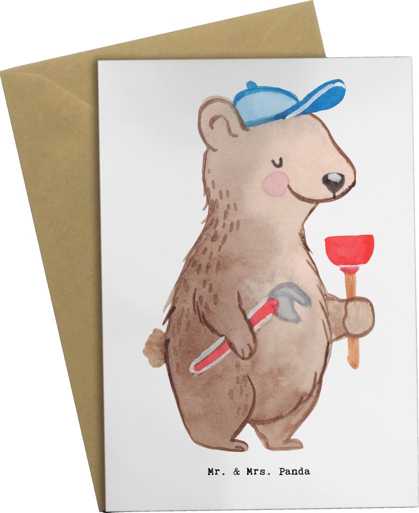 Mr. & Mrs. Panda Grußkarte Klempner Herz - Weiß - Geschenk, Installateur, Handwerker, hochzeitskarten, Fachbetrieb, dankeskarten, Meister, einlad...