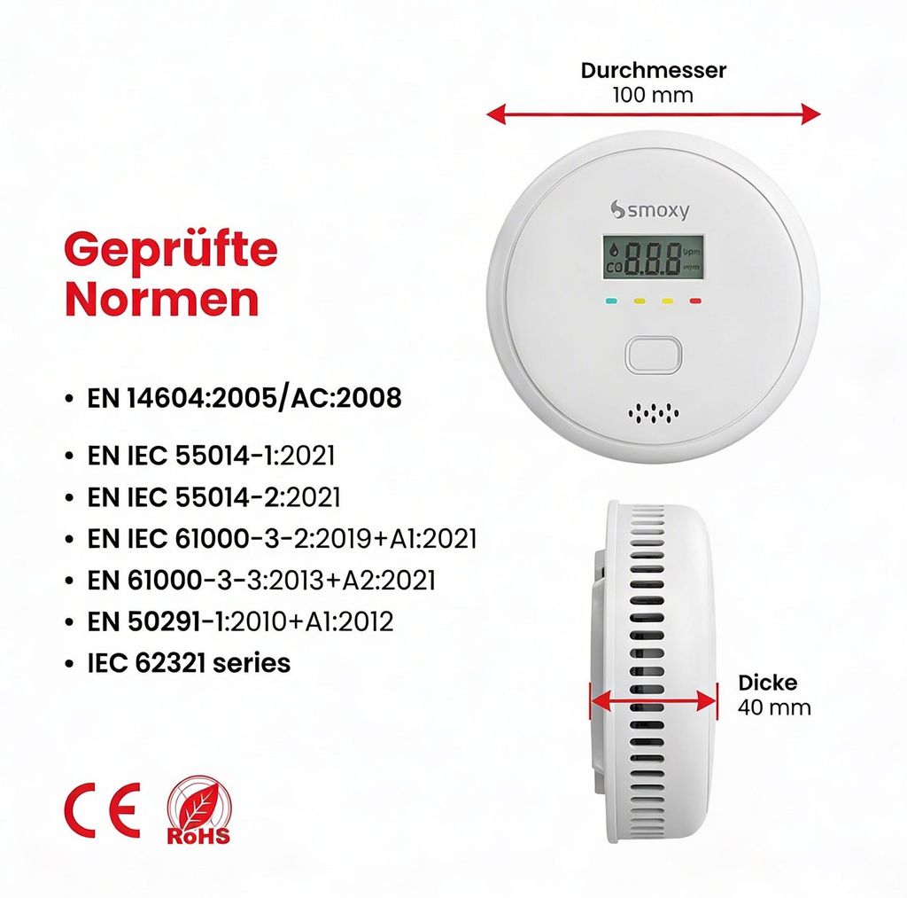 Rookmelder en koolmonoxidemelder 2-in-1 met LCD-display – Productafbeelding 