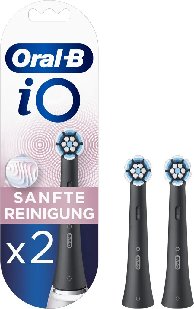 Oral-B iO Gentle Care Lot de 2 Brossettes Noires pour Nettoyage Doux