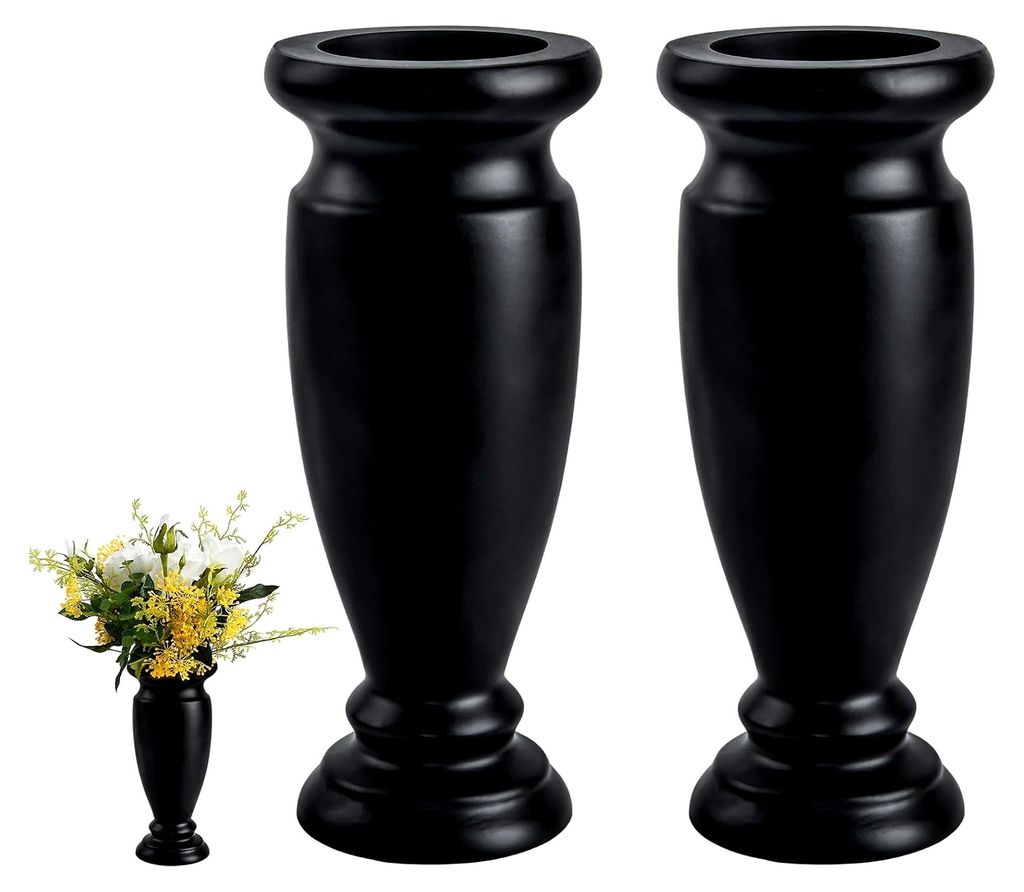 Friedhofsvase aus Harz, Blumenhalter für Tisch und Grabdekoration (2 Stück, Schwarz)