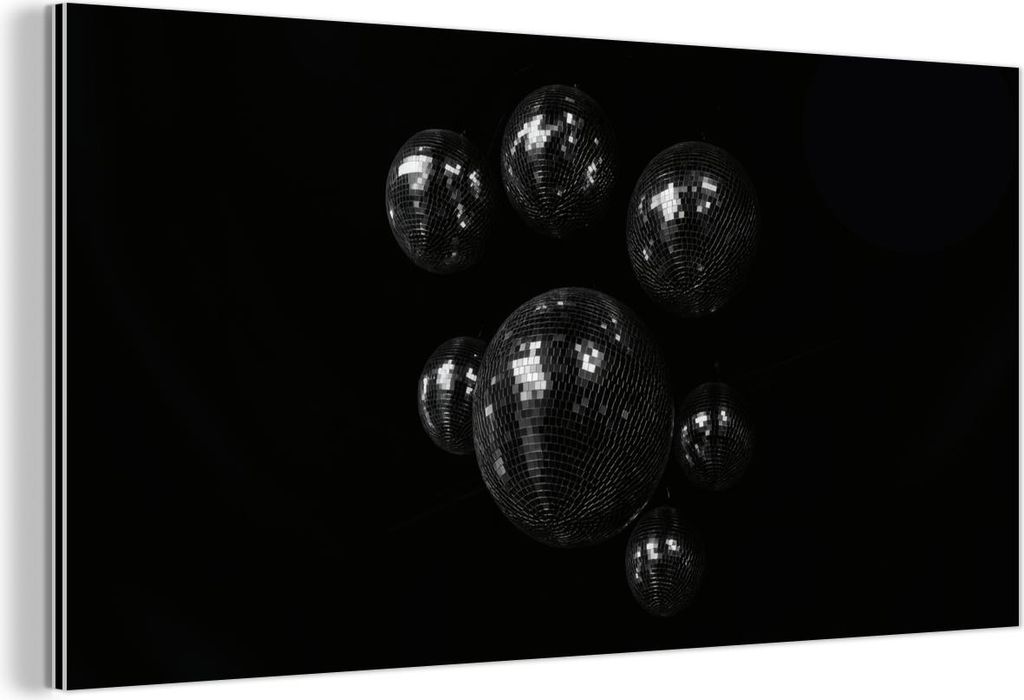 MuchoWow Wanddekoration Metall Metallbild Wandkunst 120x60 cm Disco-Kugeln - Minimalistisch - Schwarz MuchoWow Aluminium Gemälde - Metalbilder
