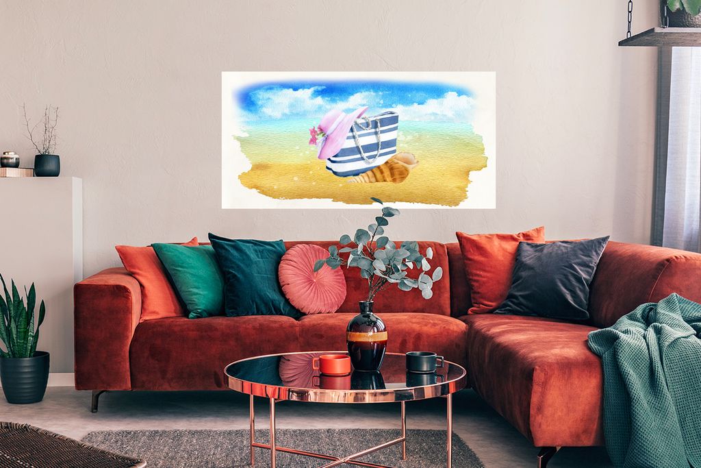 MuchoWow Poster Tasche - Hut - Muschel - Sand 120x60 cm - Bild