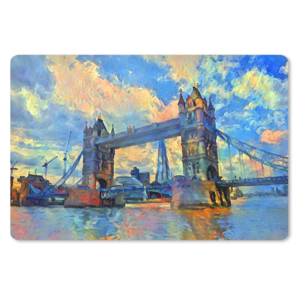 MuchoWow Schreibtischunterlage Gemälde - London - Brücke - Öl 60x40 cm - XXL Mauspad - Großes Mauspad