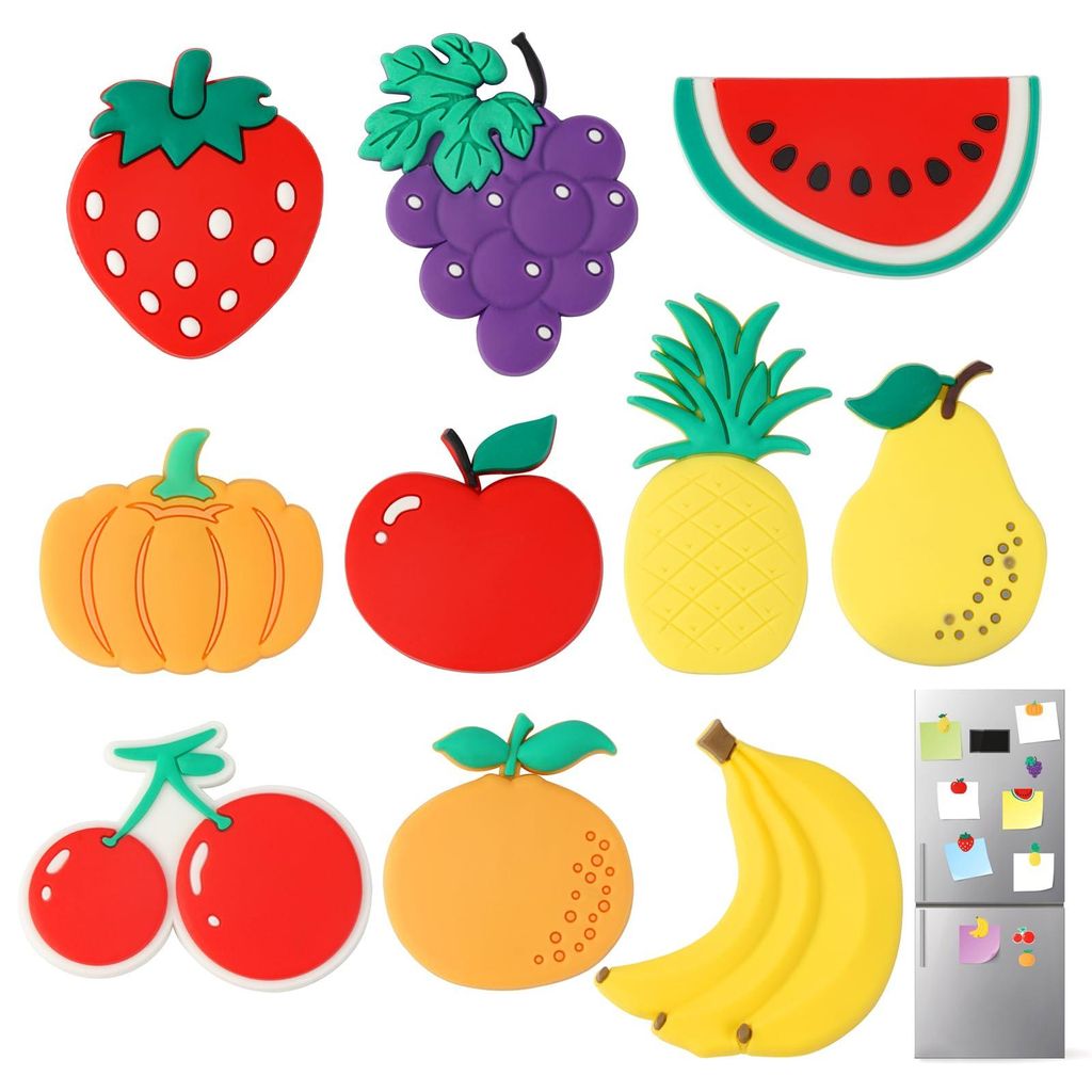 10 fruchtförmige Kühlschrankmagnete, dekorative PVC-Magnete für den Kühlschrank, bunte Magnettafeln für Kinder, lustige Kühlschrankmagnete f...