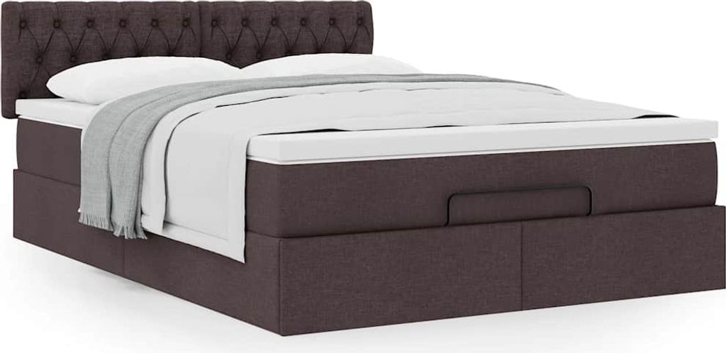 Eleganten-Stil Doppelbett, mit Lattenrost, Ottoman-Bett mit Matratze Dunkelbraun 140x190 cm Stoff - Klassische Betten Cloris829754