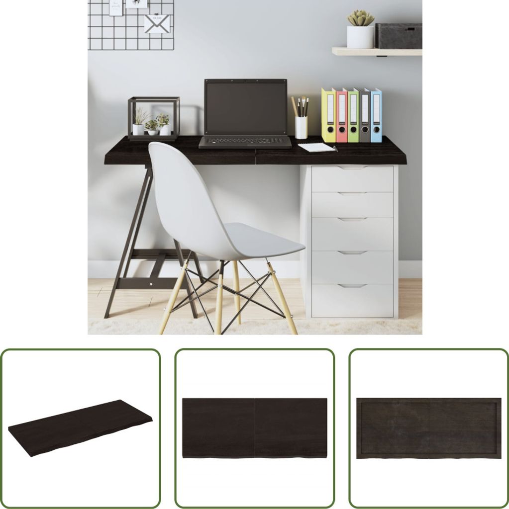 The Living Store Tischplatte Dunkelbraun 120x50x(2-4)cm Massivholz Eiche