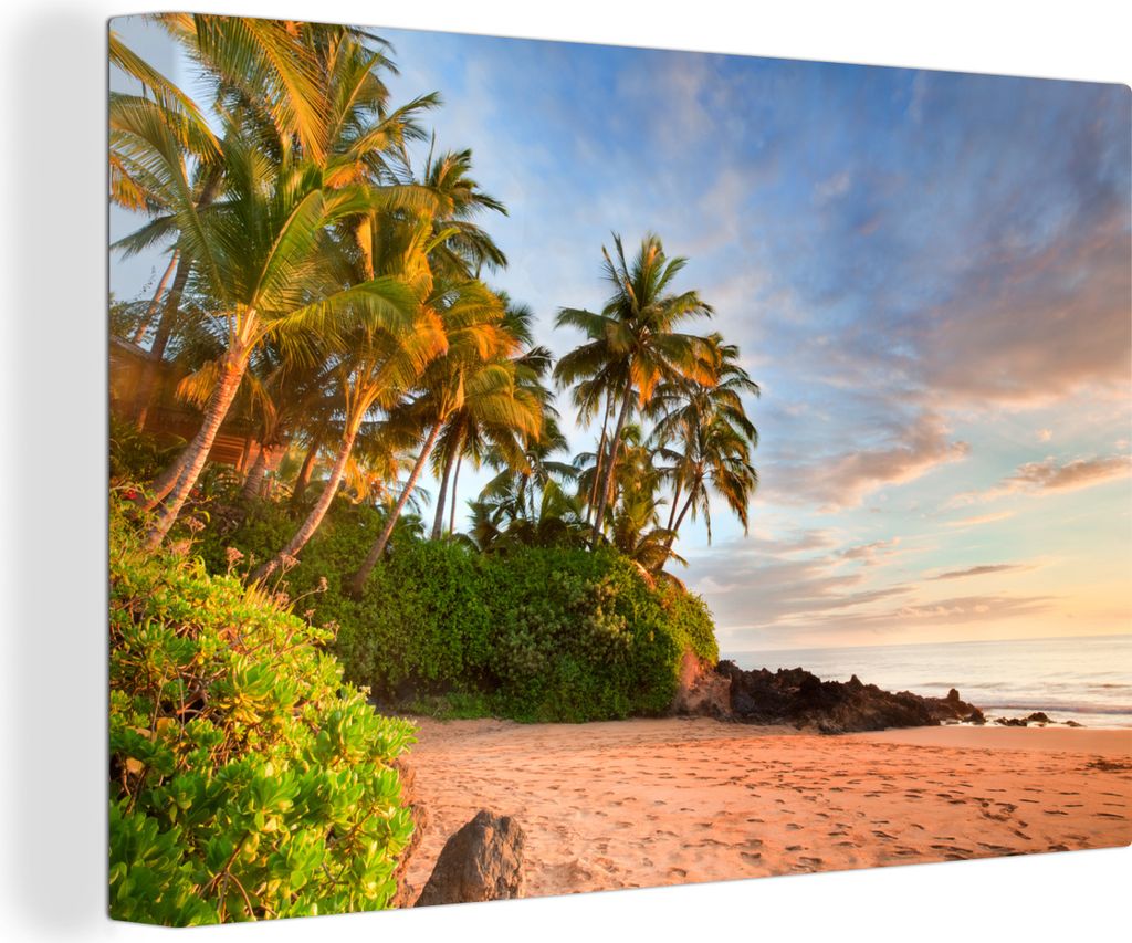 OneMillionCanvasses - Leinwandbilder - 140x90 cm, Schief hängende Palmen am Strand der amerikanischen Insel Hawaii, Wandbilder Kunstdruck Wandde...