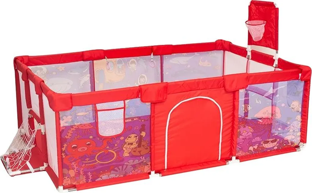 Aire de jeux design cartoon avec barrières de sécurité réglables - Rouge