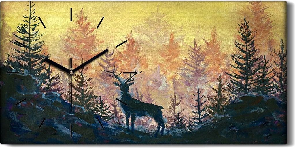 Dekor Leinwand Uhr Wandbilder 60x30 Malerei Wald Bäume Tiere Hirsche Kunst - schwarze Hände
