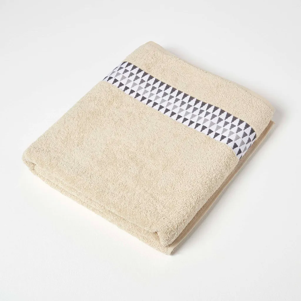 Grand drap de bain 100x150cm en coton beige avec bordure décorative