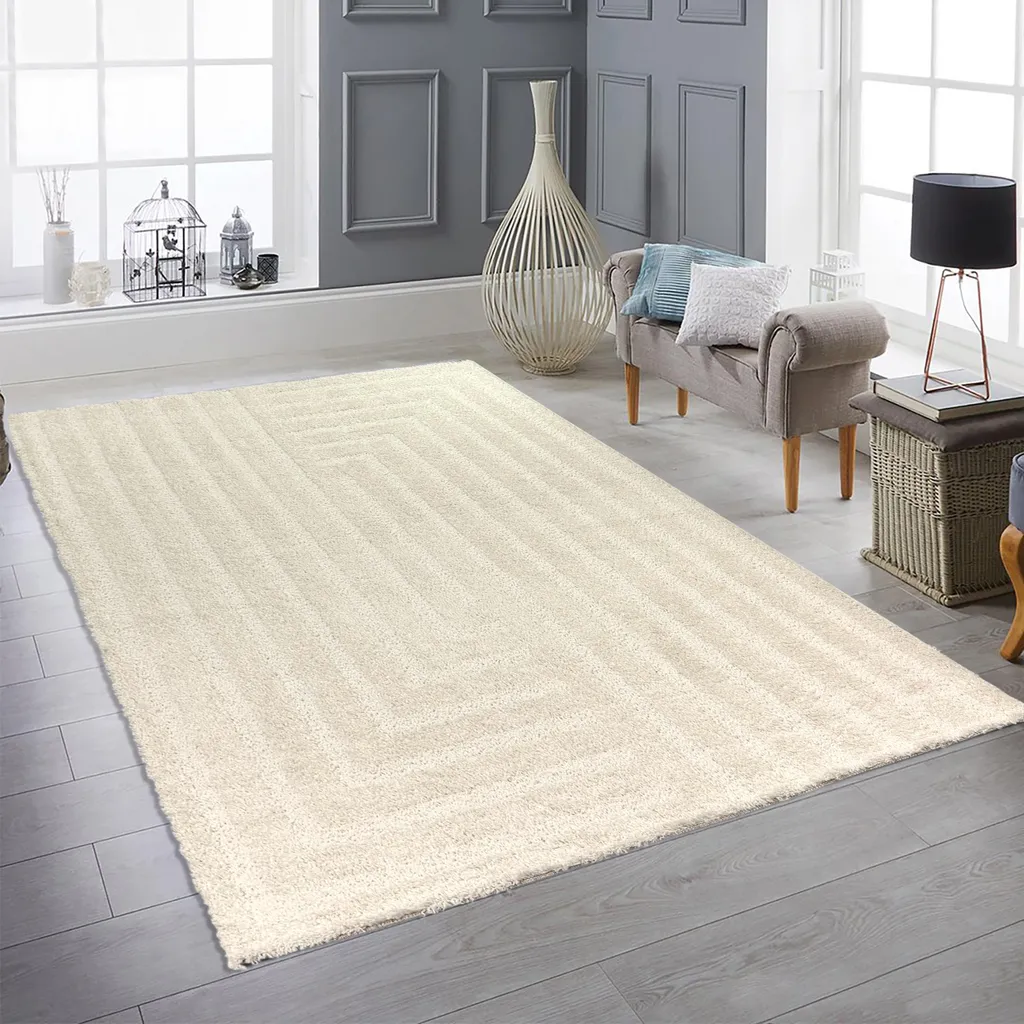 Tapis de chambre 240x340 cm crème shaggy moderne pour grand espace