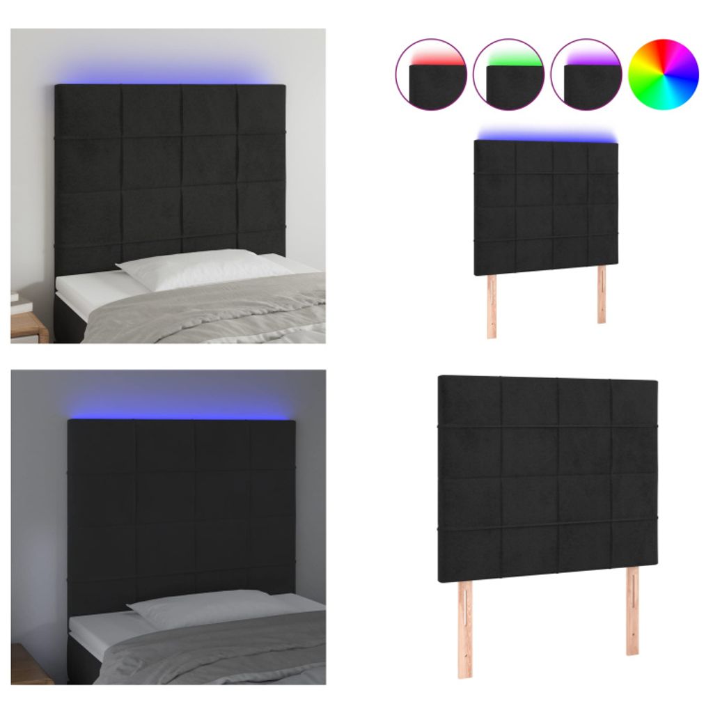 vidaXL LED Kopfteil Schwarz 80x5x118/128 cm Samt - LED Kopfteil - LED Kopfteile - Kopfteil - Bett-Kopfteil