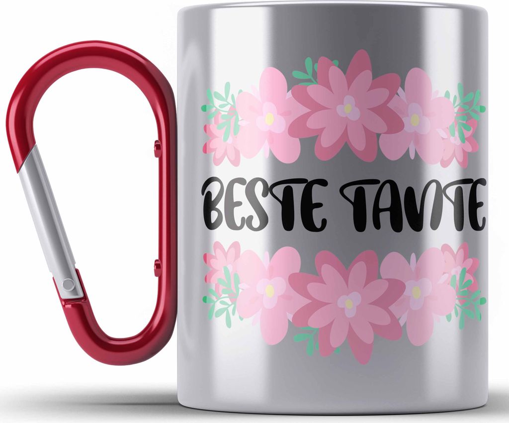 Trendation - Beste Tante Edelstahl Tasse Karabiner Geschenk Lustig Spruch - Beste Tante - Karabiner Edelstahl Tasse Karabiner Edelstahl Lieblingsta...