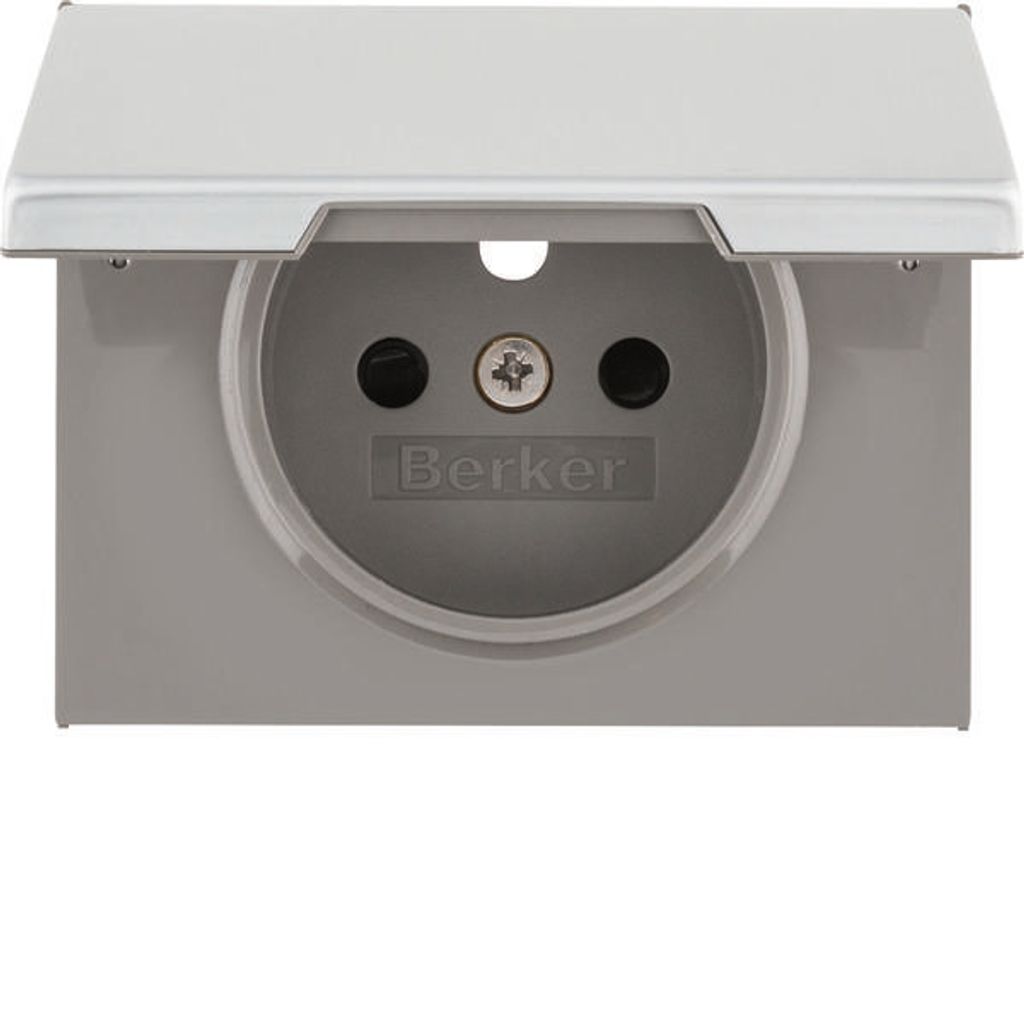 HAGER BERKER K.5 Zentralplatte für Schutzkontakt-Steckdose mit Klappdeckel aluminium 3965777103