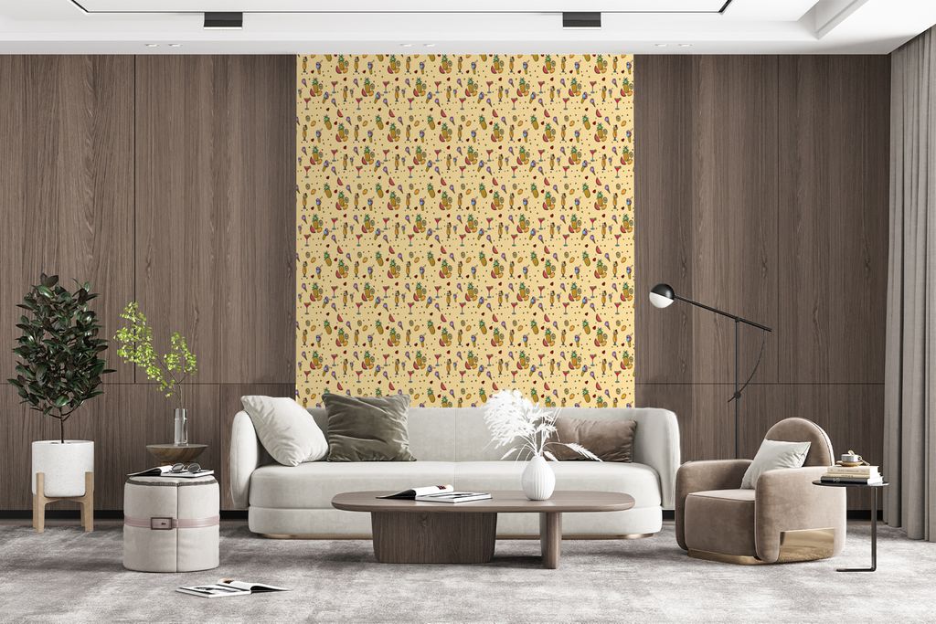 MuchoWow Fototapete für Wohnzimmer oder Schlafzimmer Wandtapete Vinyl Motivtapete Sommer - Obst - Cocktails - Muster - 205x280 cm - Wandbild