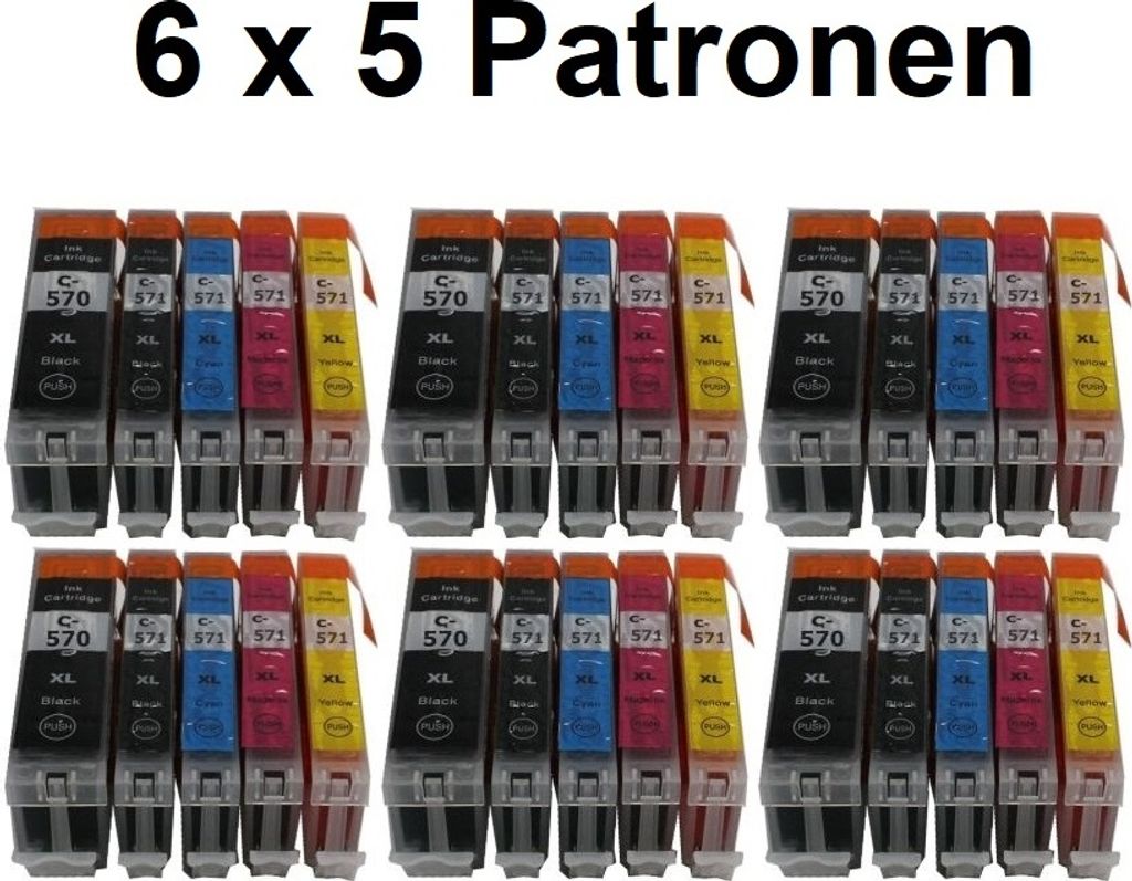 6 Sets kompatible Tintenpatronen Canon PGI-570 black + CLI-571 cyan, magenta, yellow, black - 30 Druckerpatronen für Canon Pixma MG5750, MG5751, M...