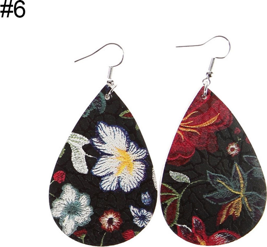 Wassertropfen baumeln Stickerei Kunstleder Haken Ohrringe Frauen Bankett Schmuck-6#