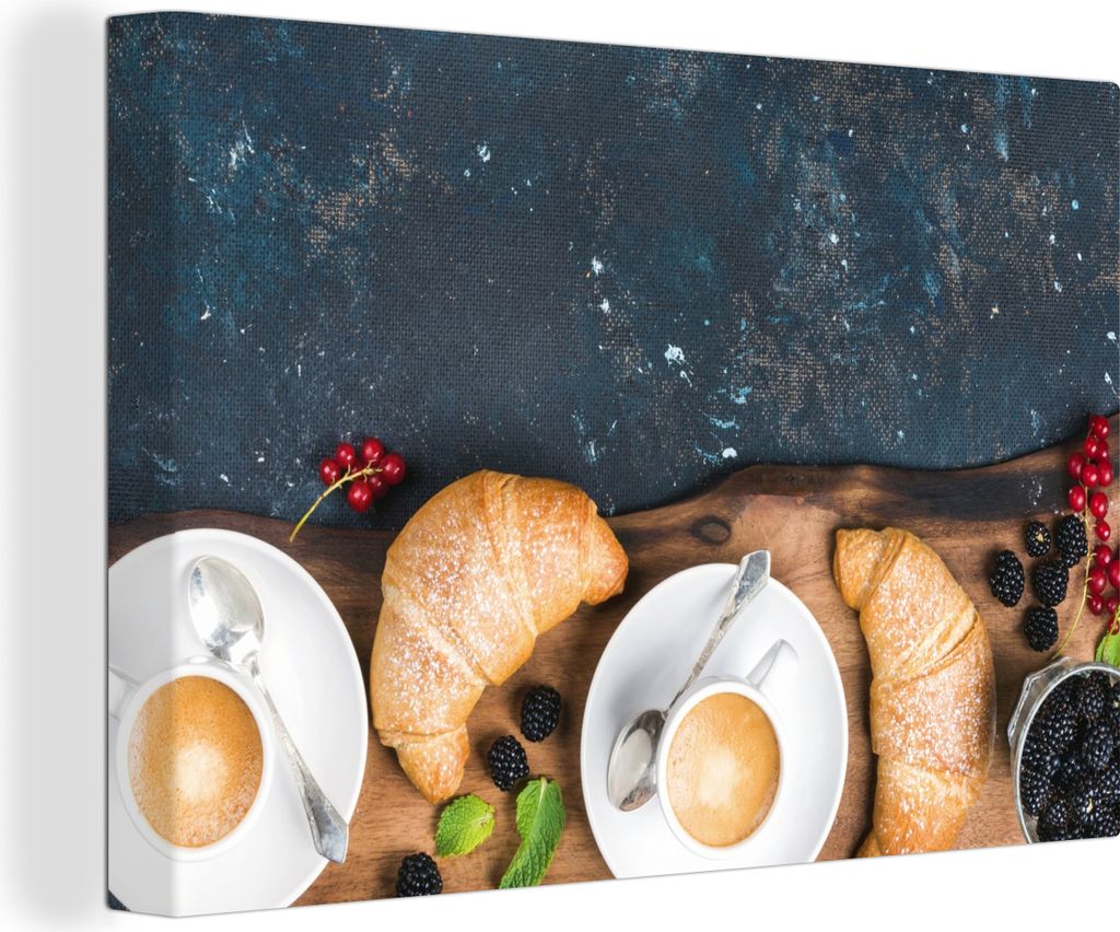 OneMillionCanvasses - Leinwandbilder - 150x100 cm, Croissant - Obst - Kaffee - Küche, Wandbilder Kunstdruck Wanddekoration - Foto auf Leinwand -...