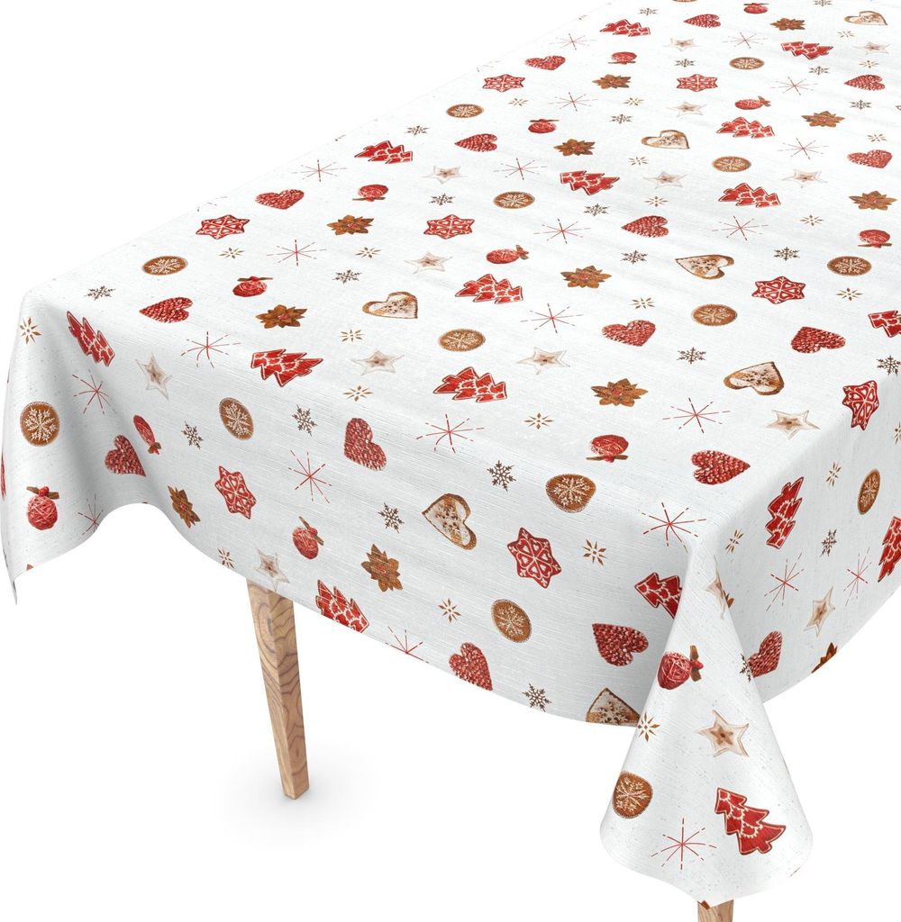 Tischdecke Wachstuch Weihnachten Weiß Robust Wasserabweisend Breite 140 cm Länge 120 cm