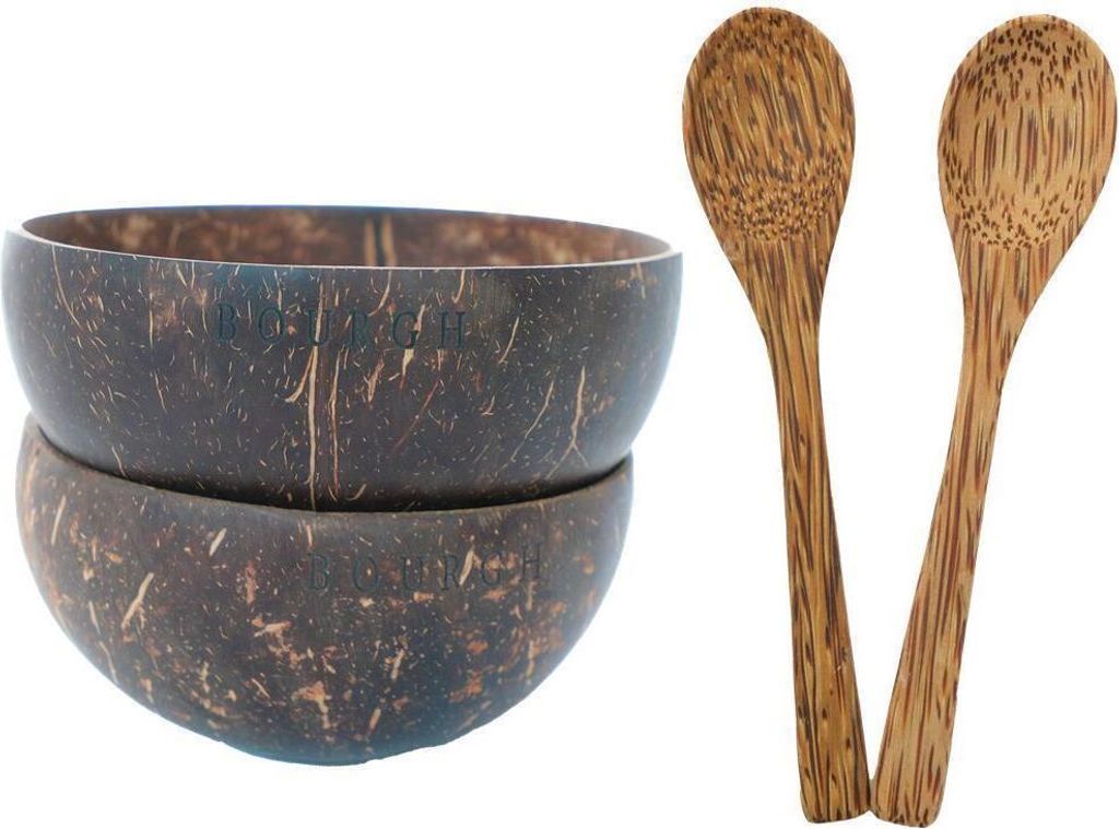 BOURGH Kokosnussschalen 2er Set + 2 Kokosnusslöffel