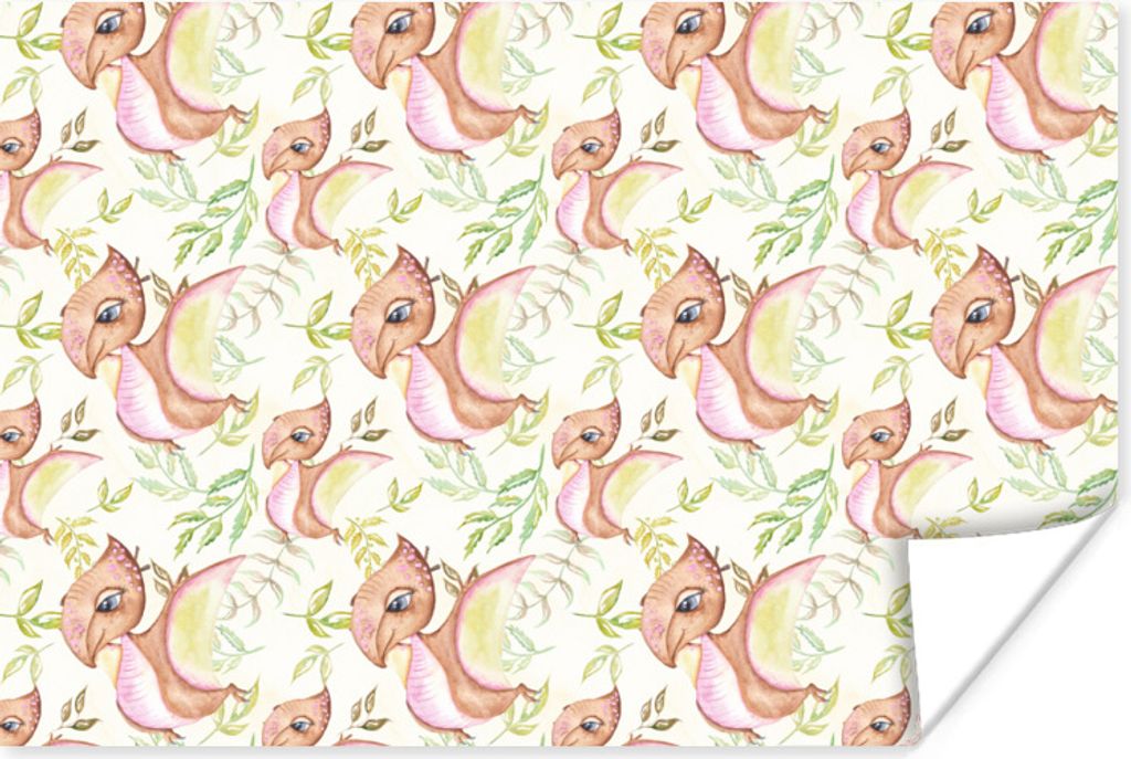 MuchoWow Poster Dinosaurier - Kinderzimmer - Muster - Mädchen - Kinder - Rosa 60x40 cm - Schlafzimmerdekoration