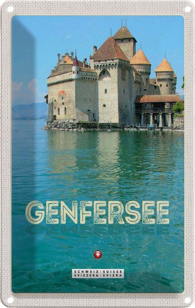 vianmo Blechschild 18x12 cm Genfersee Sommer schwimmen Bildmotiv Reisemotiv Abenteuer Reisen Urlaub