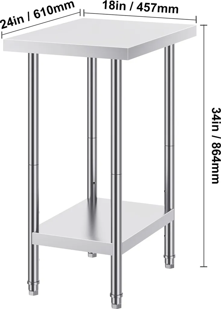 SucceBuy tavolo di preparazione in acciaio inox, 61 x 45 x 86 cm, portata 290 kg, robusto tavolo da lavoro in metallo con 3 livelli di altezza regolabili, postazione di lavoro commerciale per cucina, garage, ristorante - 8