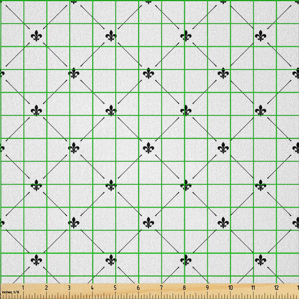 ABAKUHAUS Fleur De Lis Microfaser Stoff als Meterware , Damast Stil Monochrom mit Vintage Geometrischen Linien Muster, 5 M (230 x 500 cm), Weiß Sc...
