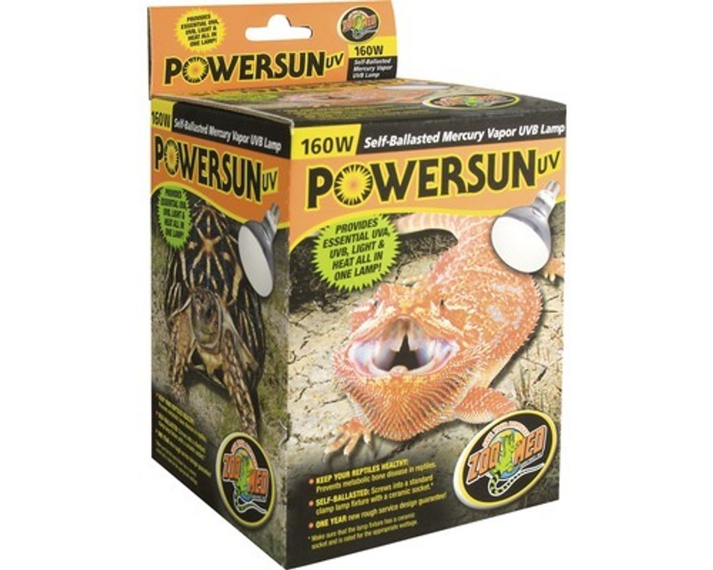 Zoo Med Power Sun UV-Strahler 160 W für Reptilien mit Tageslicht, UVA, UVB, Wärmestrahlung, selbststartend