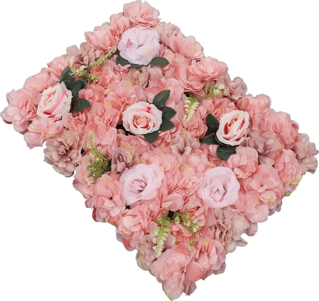 Fleurs en soie rose pour mur de fond 12 panneaux 40x60cm haute densité