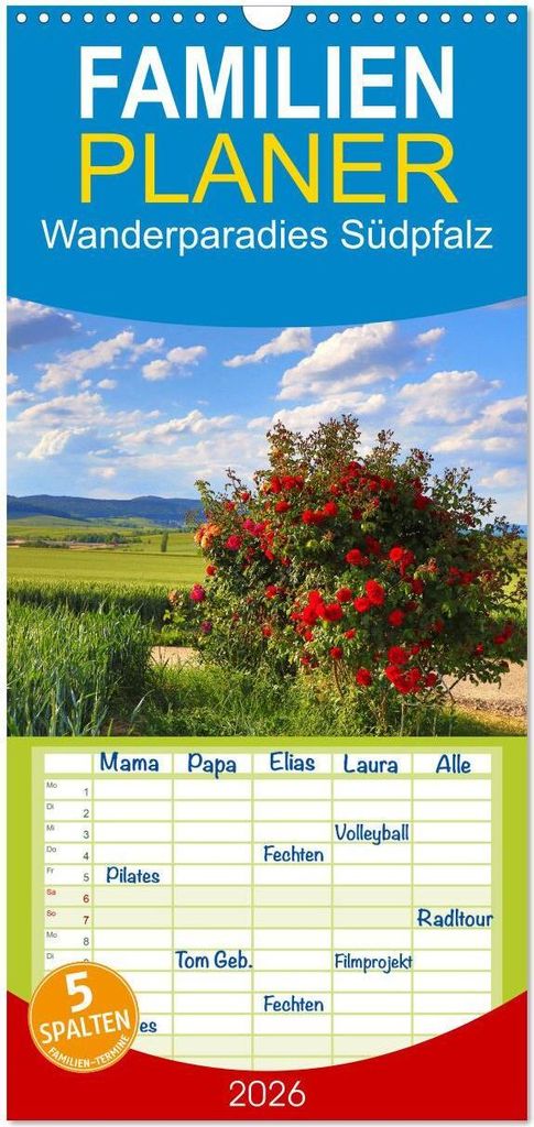 Familienplaner 2026 - Wanderparadies Südpfalz mit 5 Spalten (Wandkalender, 21 x 45 cm) CALVENDO