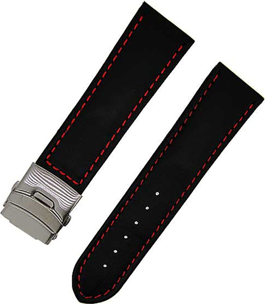 Uhrenarmband echt LEDER schwarz mit roter NAHT 26mm Produktbild 