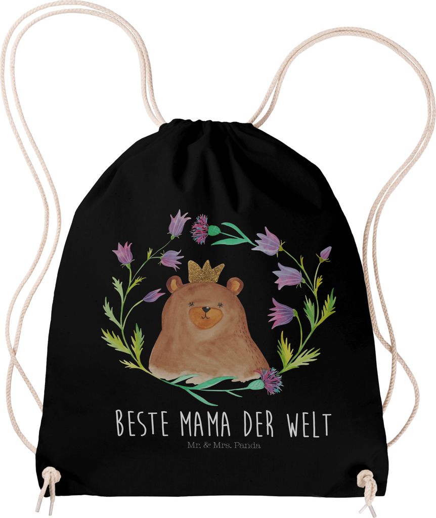Mr. & Mrs. Panda Beutel Rucksack Bär Königin - Schwarz - Geschenk, Muttertag, Beste Mama, Mom, Teddy, gym tasche, Stoffbeutel, wander, Jutebeutel...
