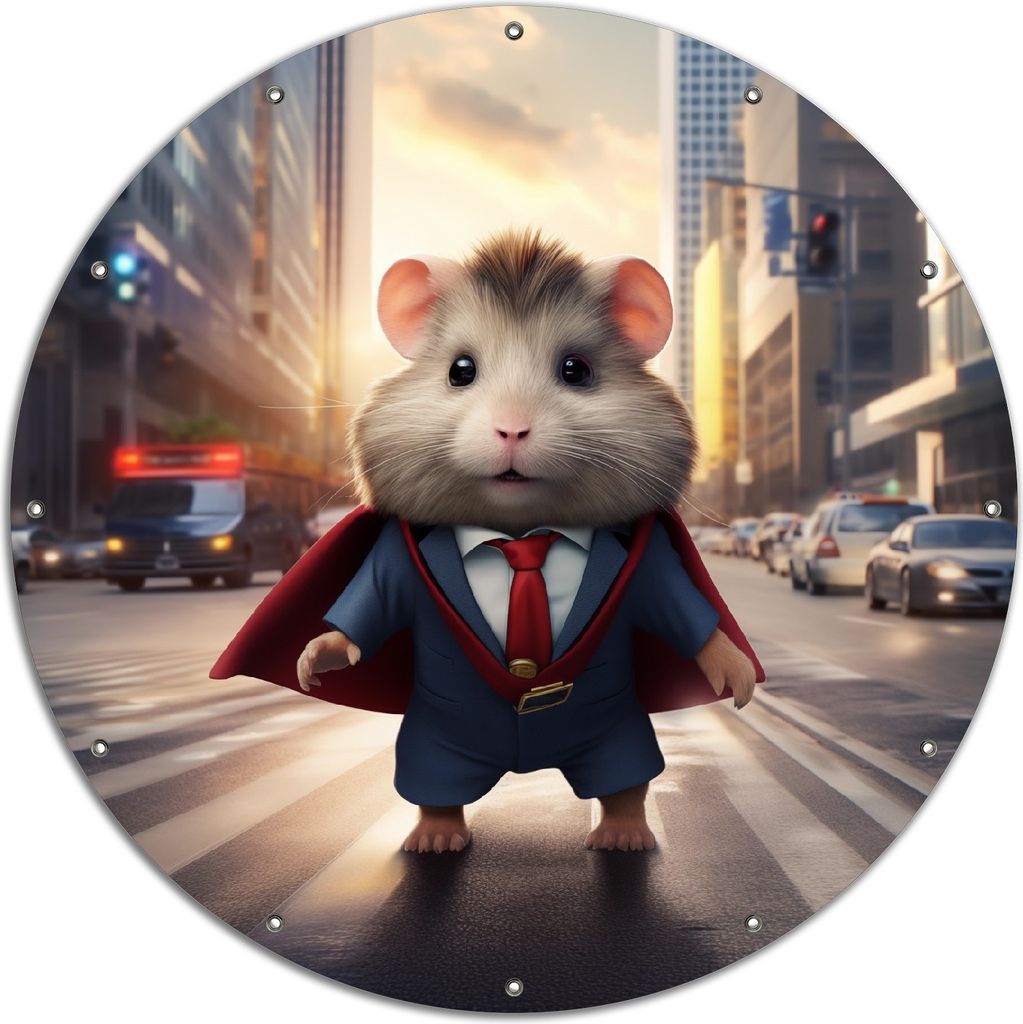 Wallario rundes Outdoor-Poster für Garten oder Balkon, Motiv Super-Hamster, 120 cm Durchmesser