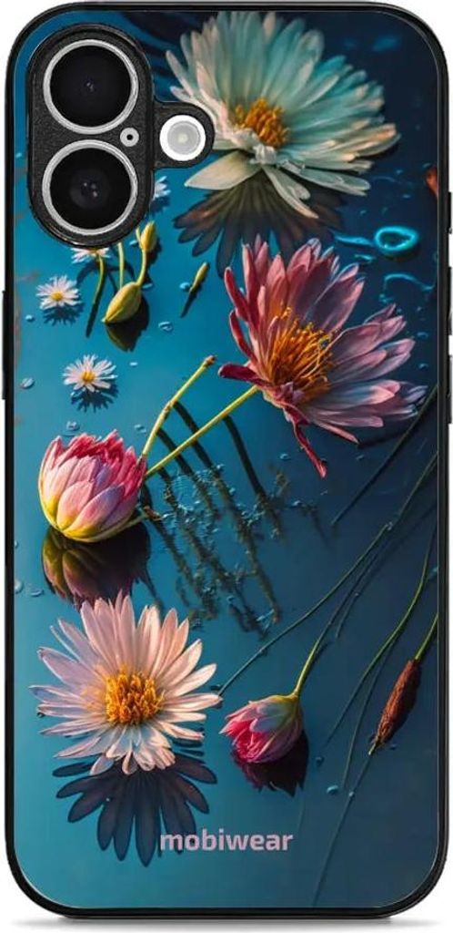 Handyhülle für iPhone 16 Plus, Mobiwear Glossy Case, Blau-Blumig