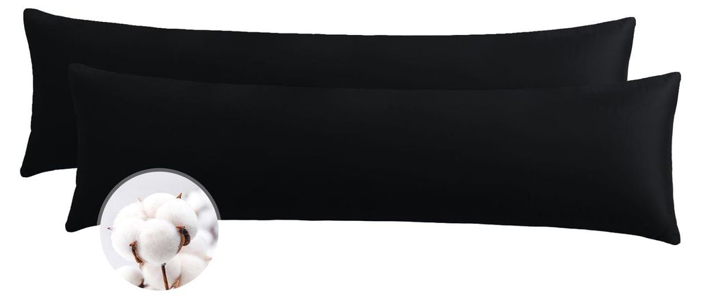 Kissenbezug für Seitenschläfer, 40 x 145 cm, Baumwolle, 2er-Set, schwarz – weicher Kissenbezug 40 x 145 cm mit Reißverschluss, Kissenbezug 40 ...