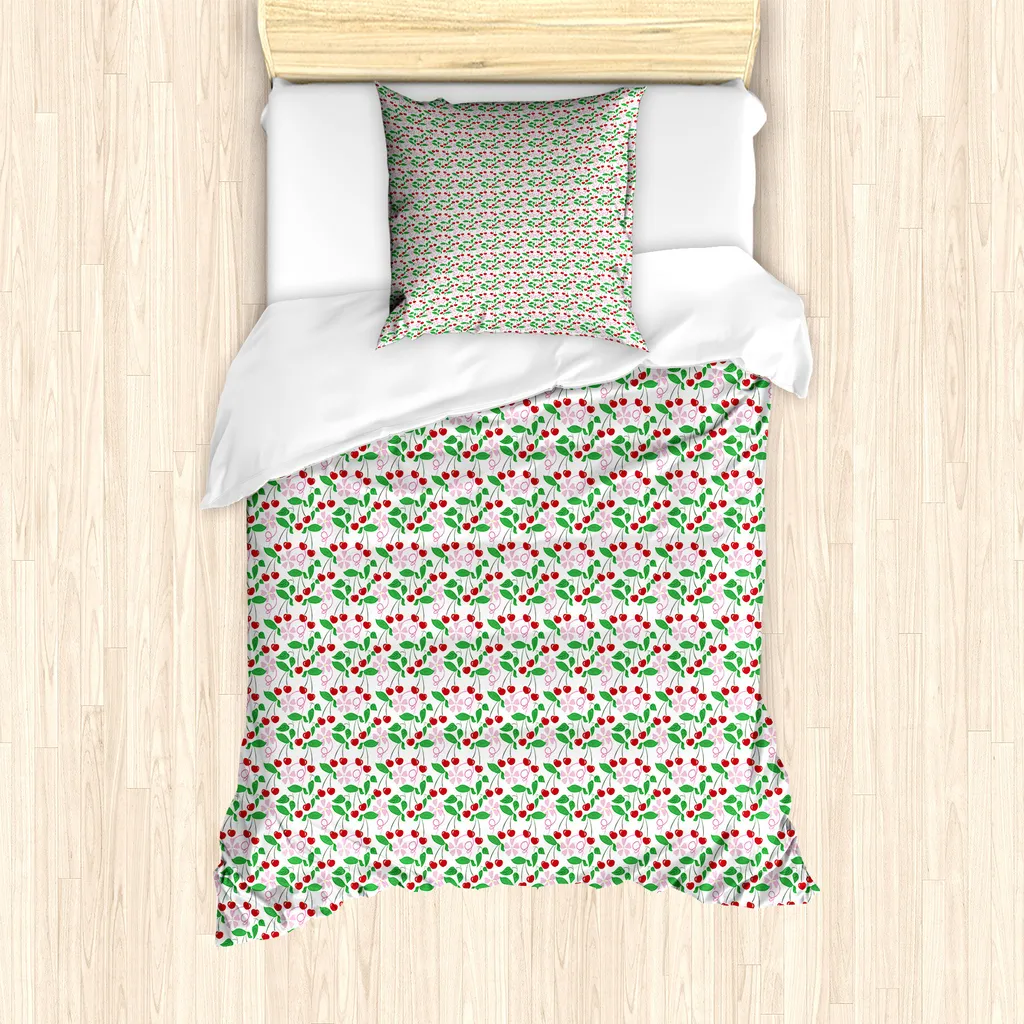 Set Copripiumino 135x200 Cm 100% Cotone – Federa 80x80 Cm, Chiusura Lampo, Motivo Palme Tramonto