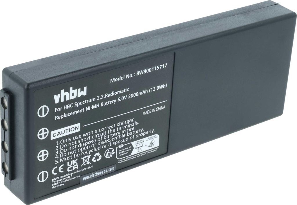 vhbw Akku kompatibel mit HBC FUB10AA, BA14061, FUB78AA, FUB10XL, Fub06 Eex Industrie-Funkfernsteuerung Fernbedienung (2000 mAh, 6 V, NiMH) - Schwarz