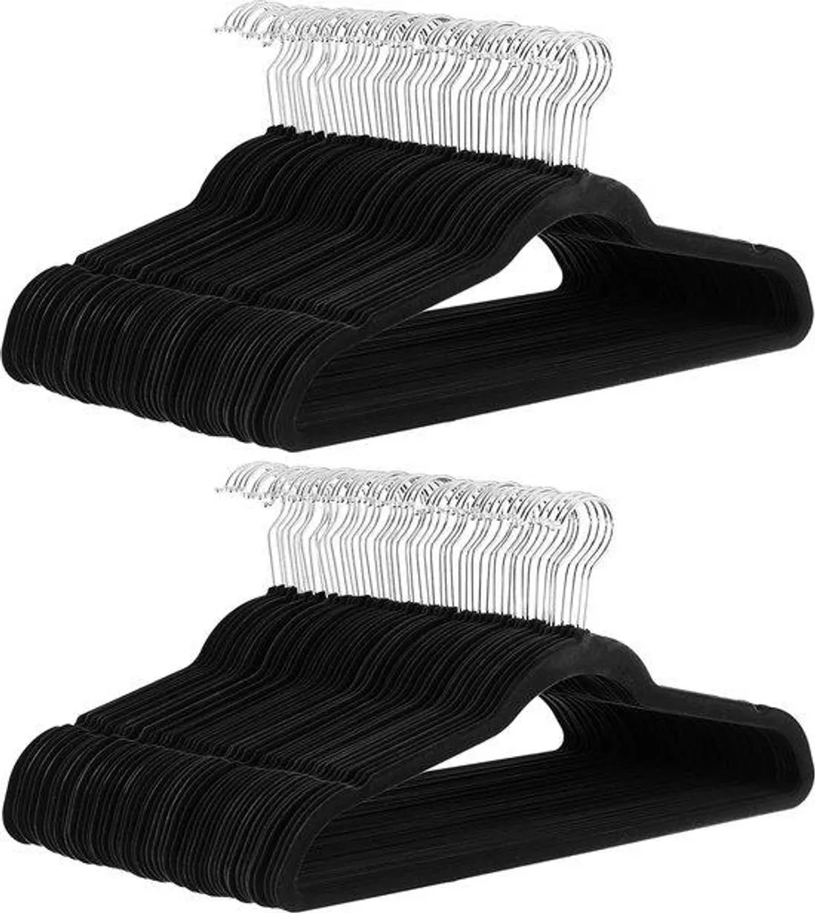 Cintres en velours antidérapants lot de 100 noir et argent ultra fins