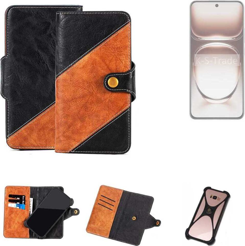 K-S-Trade Handyhülle Schutzhülle Bookstyle Case Wallet-Case kompatibel mit Oppo Reno12 CPH2625 Handy Cover Bumper Klapphülle schwarz hellbraun 1x
