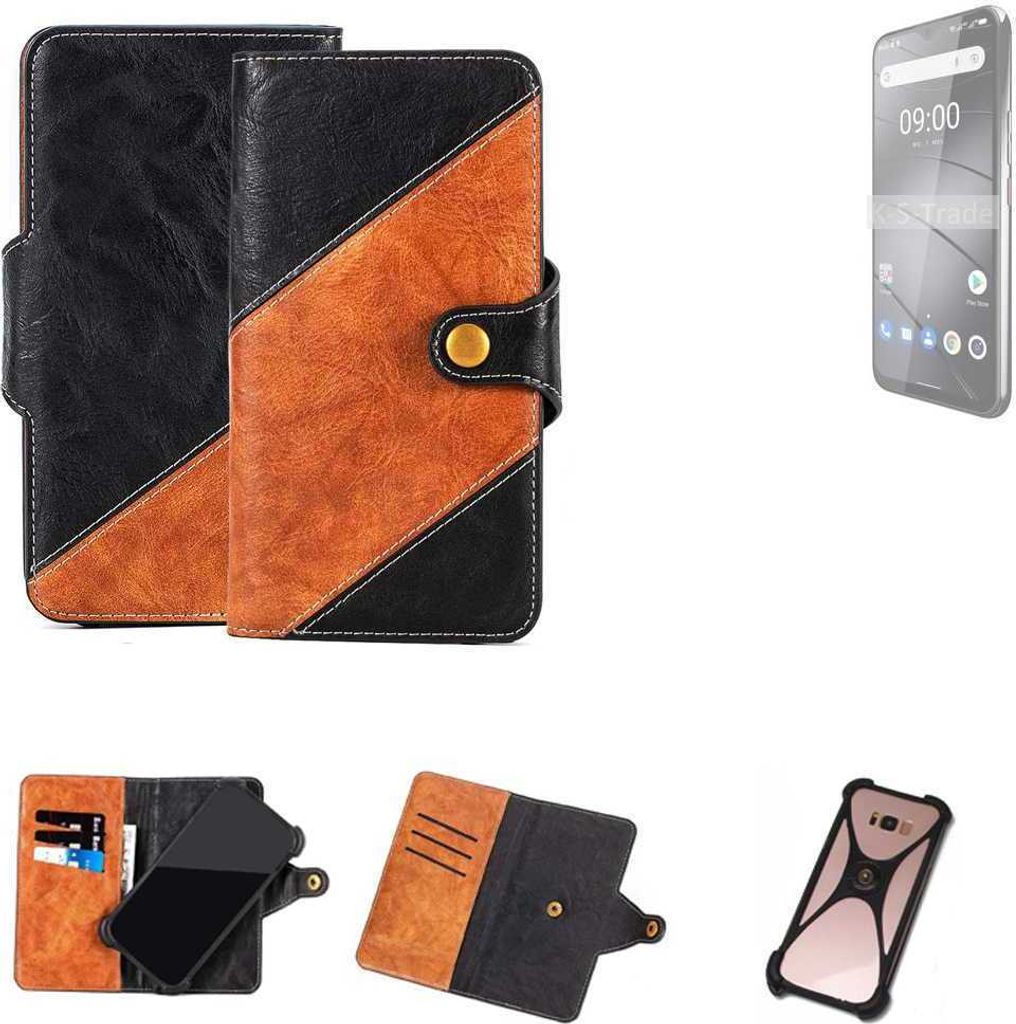 K-S-Trade Handyhülle Schutzhülle Bookstyle Case Wallet-Case kompatibel mit Gigaset GS5 Pro SE Handy Cover Bumper Klapphülle schwarz hellbraun 1x