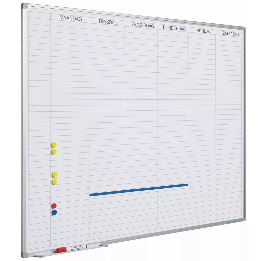 Whiteboard Deluxe Nathanael - Emaillierter Stahl - Wochenplaner - Monatsplaner - Jahresplaner - Magnetisch - Weiß - Niederländisch - 60x90cm