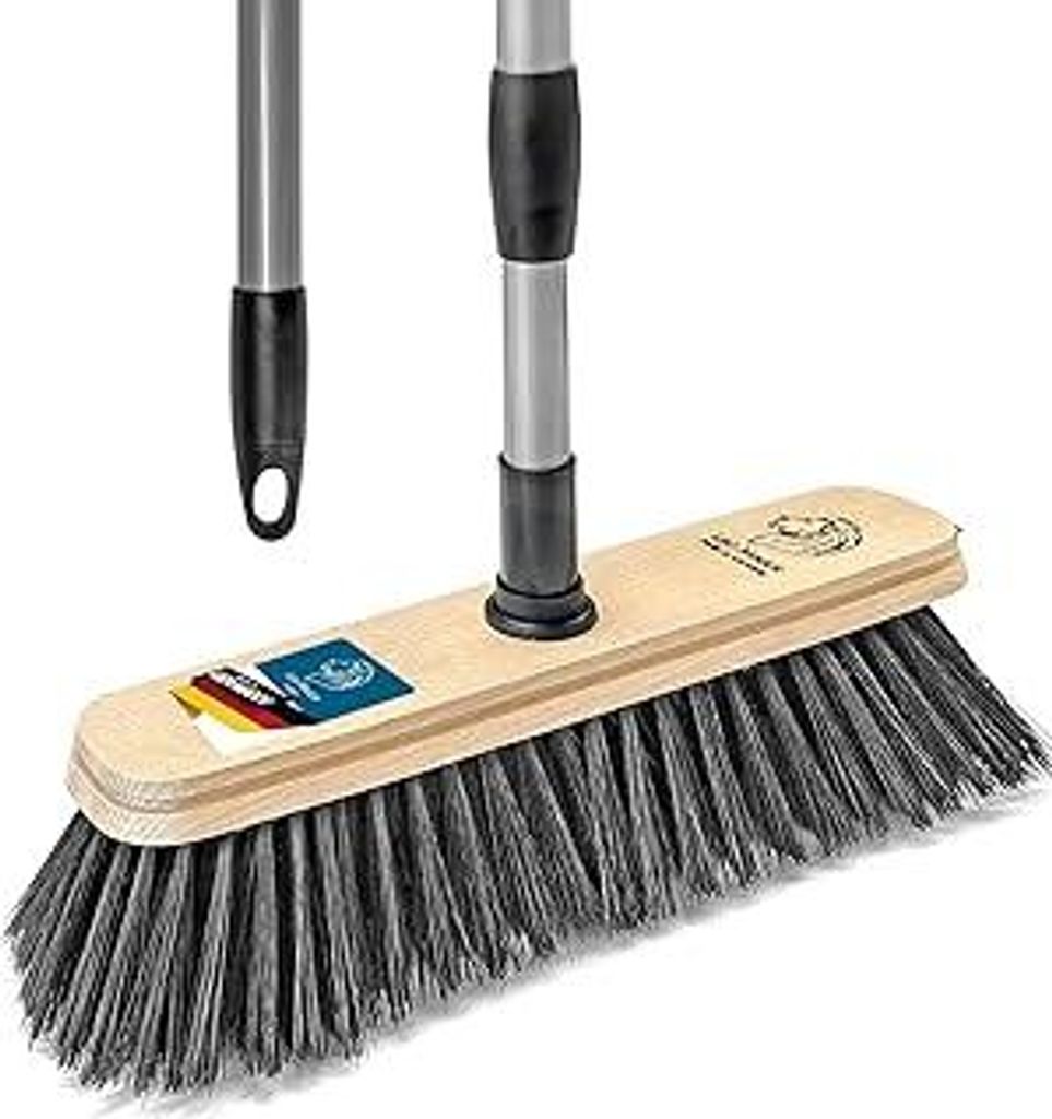 Peggy Perfect Besen mit Teleskopstiel 75–130 cm – es Buchenholz – robuste Kunstborsten für Glatte Böden – ergonomisch & rückenschonend ...