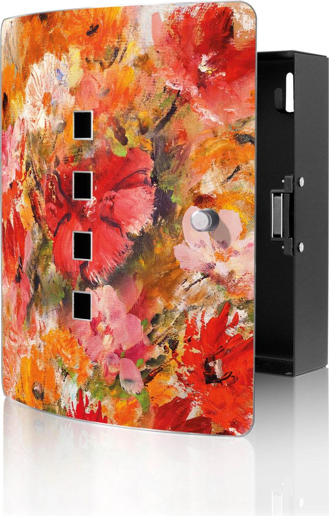 banjado Design Schlüsselkasten aus Edelstahl für 10 Schlüssel, Schlüsselschrank 24 x 21,5 x 7cm groß mit Magnetverschluss, Fallende Blumen [BW...