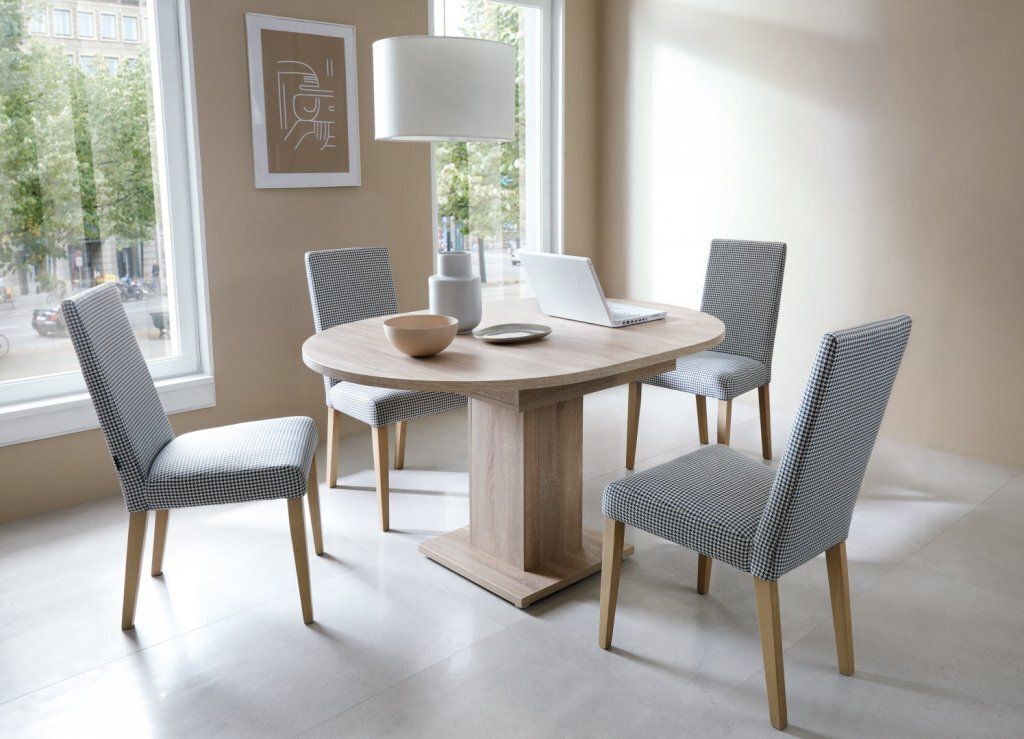 Design Esstisch WM-100 Sonoma Eiche rund ausziehbar 100 - 140 cm