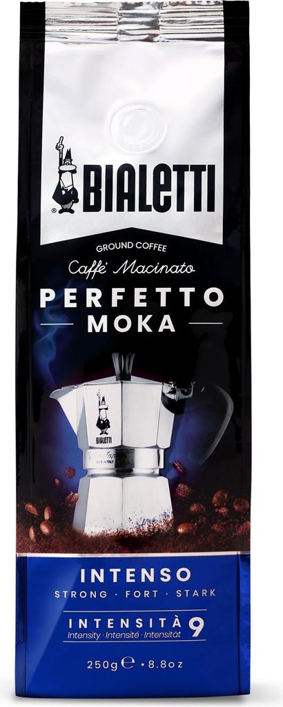 Bialetti Perfetto Moka Stark 250 g, 250 g, Dunkle Röstung, Kaffee, 30% Arabica, 70% robust, Tasche