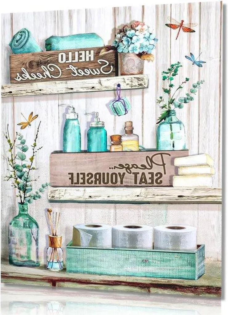 Déco murale fleurs libellules style champêtre toile A3 pour salon