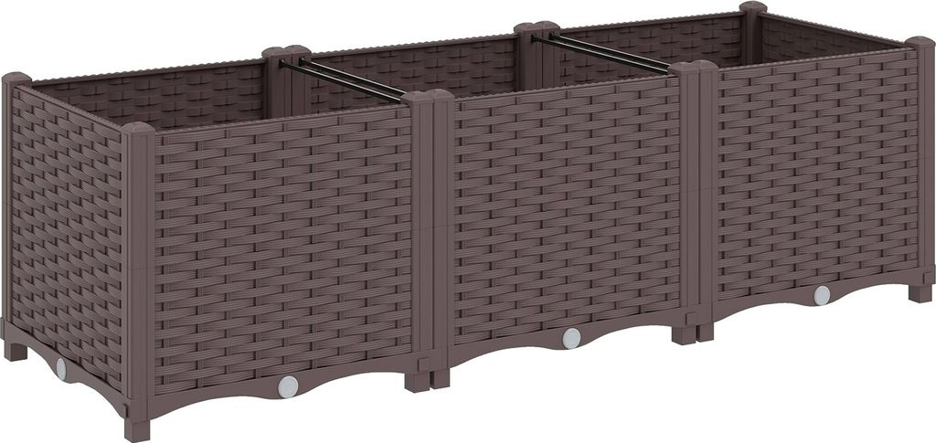 Hochbeet Kunststoff, Modulare Pflanzbeet mit Selbstbewässerungssystem 120 x 40 x 37cm Braun