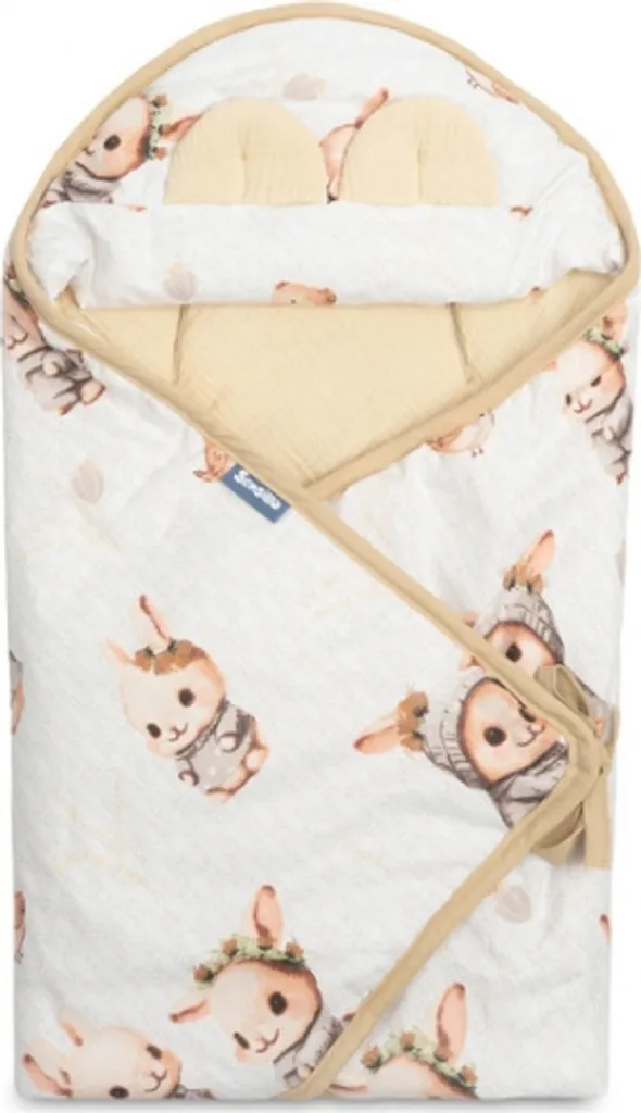 Accessoire Poussette et Siège Auto pour Été en Coton Beige à Petits Lapins