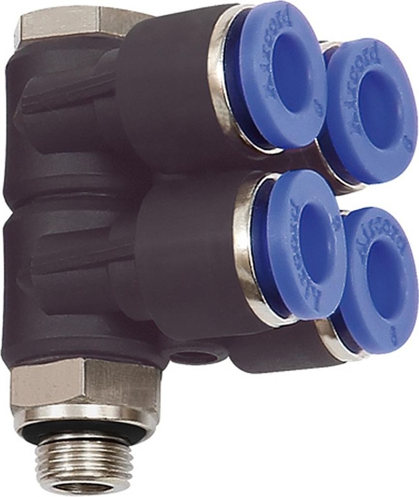 Riegler L-Mehrfachverteiler »Blaue Serie«, 4-fach, drehbar, G 1/4 a. Ø 8mm